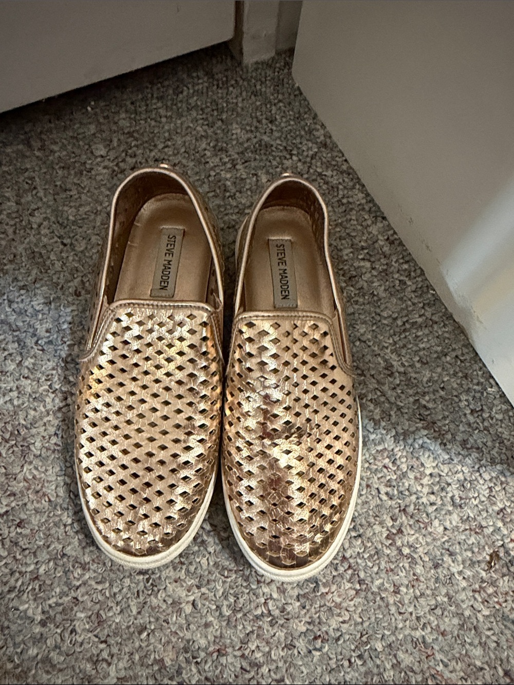 Steve Madden Metallic Rose Gold Woven Slip-On Moccasins